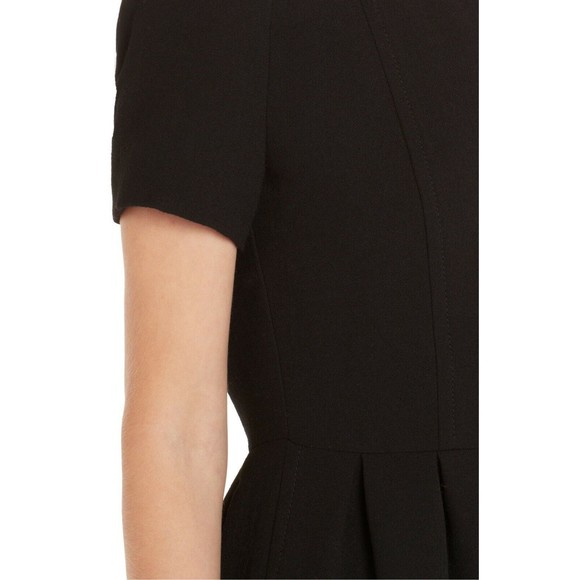 FENDI Roma Black Off Shoulder Crepe Wool Pleated Waist Midi LBD Dress 42 6US NEW - Picture 6 of 12